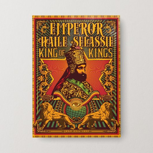 Haile Selassie I Jah Rastafari Rasta Reggae Roots Button (Voorkant)