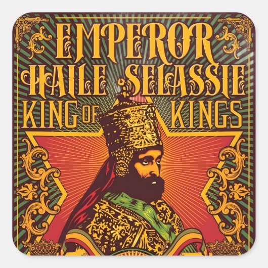 Haile Selassie I Jah Rastafari Rasta Reggae Roots Vierkante Sticker (Voorkant)