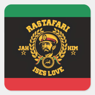 Haile Selassie I Jah Rastafari Reggae Rasta Knop Vierkante Sticker