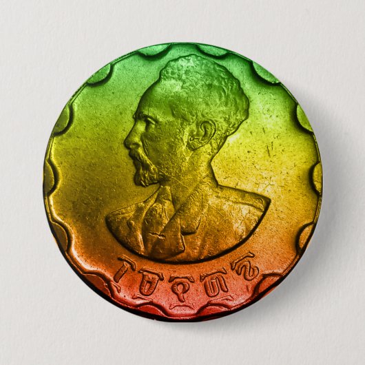 Haile Selassie Santeem Speld Ronde Button 7,6 Cm (Voorkant)