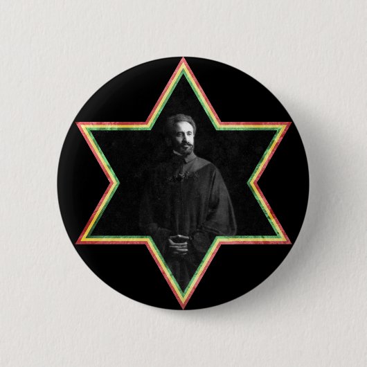 Haile Selassie Star van David Ronde Button 5,7 Cm (Voorkant)