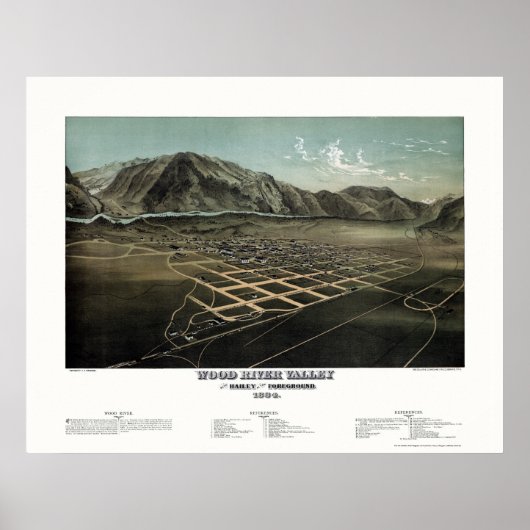 Hailey - Wood River, ID Panoramic Map - 1884 Poster (Voorkant)