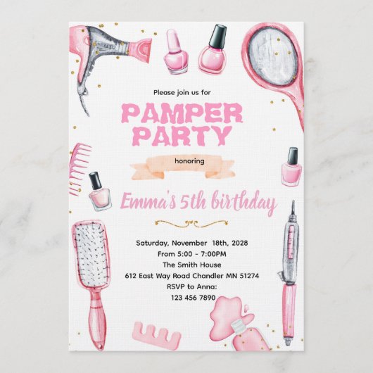 Hair and Nails pamper party invitation Kaart (Voorkant)