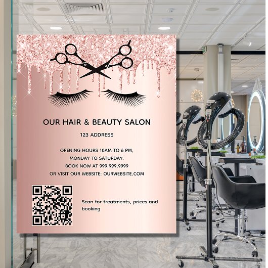 Hair Beausalon roos Gold glitter QR code Flyer