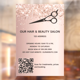 Hair Beausalon roos Gold glitter QR code Raamsticker