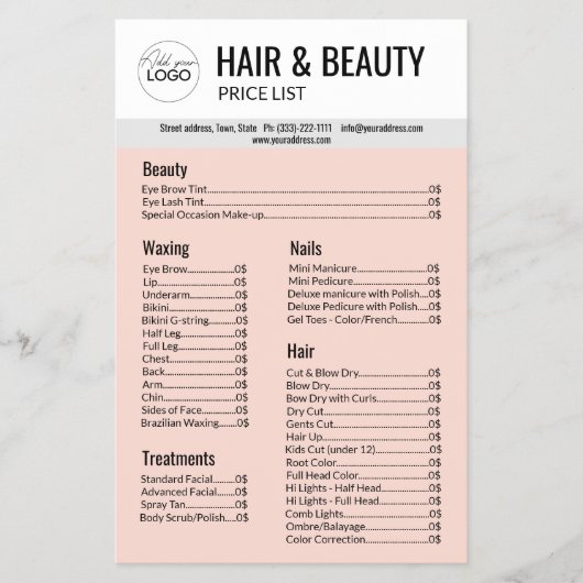 Hair Beauty Body Wax Manicure Pedicure Roze Grijs Flyer (Voorkant)