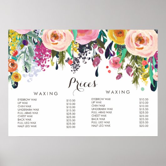Hair Beauty Salon Beautician Menu Price Poster (Voorkant)