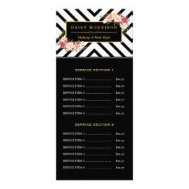 Hair Beauty Salon Gold Floral Stripes Prijslijst Reclamekaart
