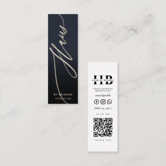 Hair Beauty Salon Haarstylist Gold Script Mini Visitekaartje (Voorkant / Achterkant)