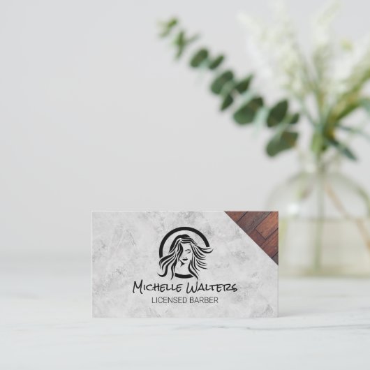 Hair Beauty Salon Logo | Marmer en hout Visitekaartje (Staand voorkant)