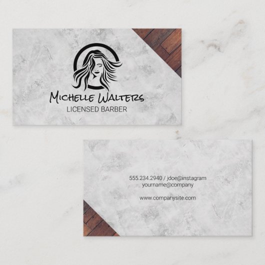 Hair Beauty Salon Logo | Marmer en hout Visitekaartje (Voorkant / Achterkant)