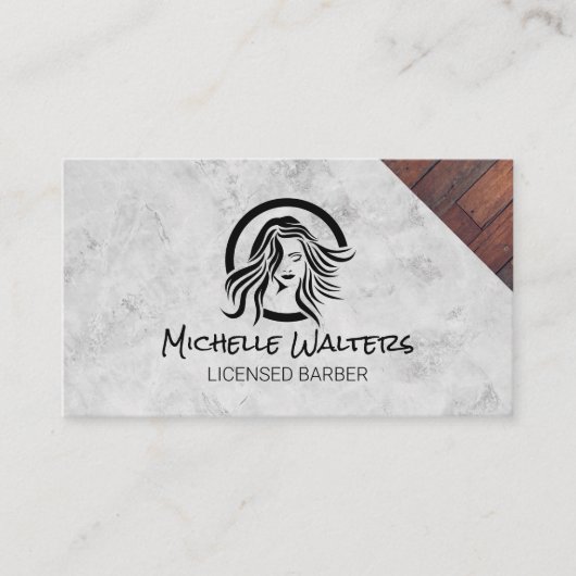 Hair Beauty Salon Logo | Marmer en hout Visitekaartje (Voorkant)