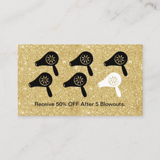 Hair Blow Dry Bar Modern Gold Salon Loyalty (Voorkant)