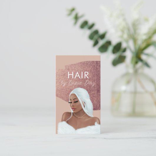 Hair Braid Salon Beauty Black Script Roos Roze Visitekaartje (Staand voorkant)