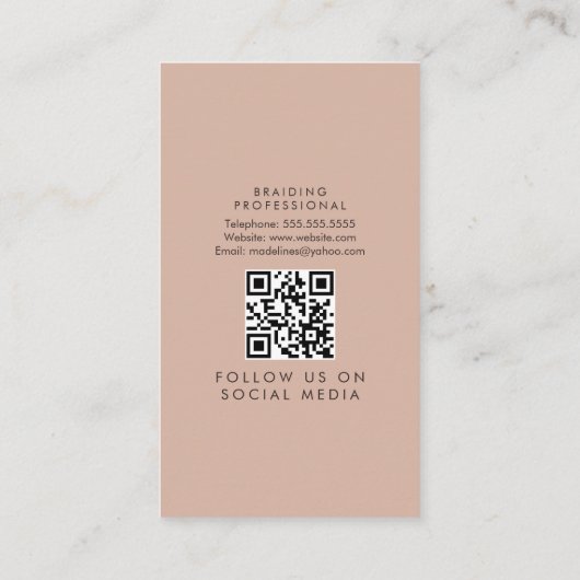 Hair Braid Salon Beauty Black Script Roos Roze Visitekaartje (Achterkant)