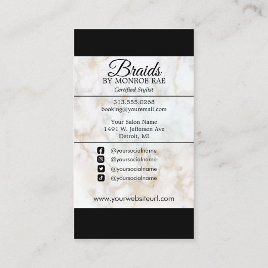 Hair Braider Braiding Salon Braid Stylist Marmer Visitekaartje (Achterkant)