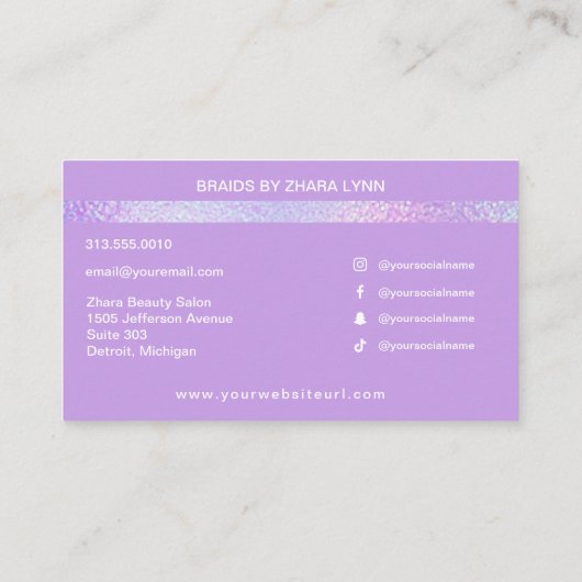 Hair Braider Braiding Stylist Salon Holographic Visitekaartje (Achterkant)