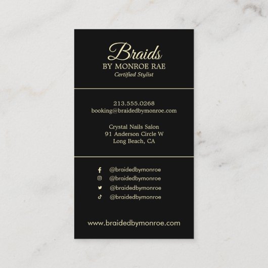 Hair Braider/Braids/Braiding/Salon - Gold Bokeh Visitekaartje (Achterkant)