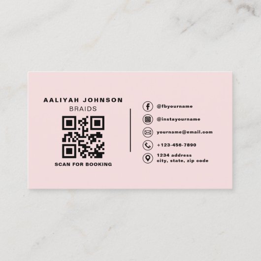 Hair Braider Business Card with Photo and QR Code Visitekaartje (Achterkant)