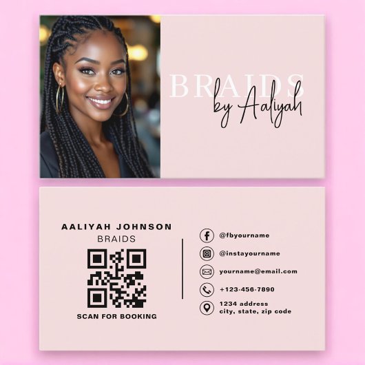 Hair Braider Business Card with Photo and QR Code Visitekaartje