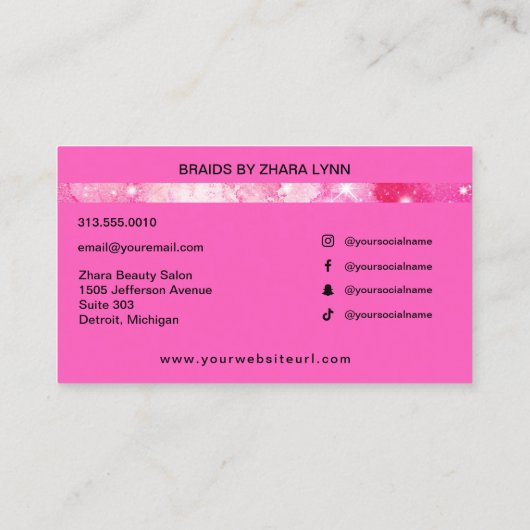 Hair Braider Salon Stylist Braids Roze Waterverf Visitekaartje (Achterkant)
