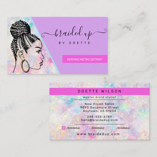 Hair Braider Salon Stylist Modern Holographic  Visitekaartje (Voorkant / Achterkant)
