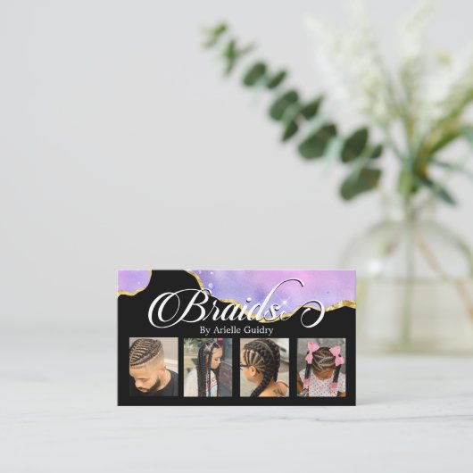 Hair Braiding Braid Paars Pink Gold Foto Visitekaartje (Staand voorkant)