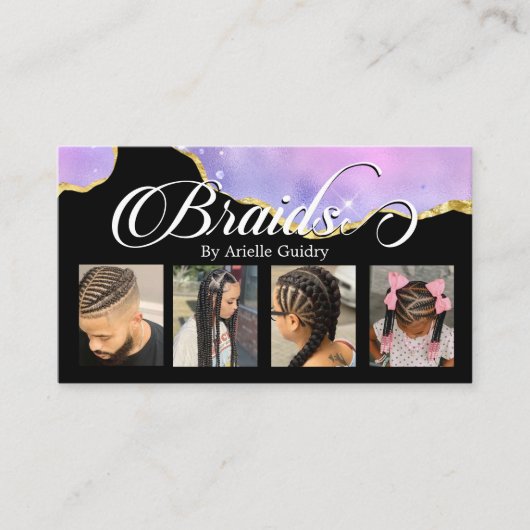Hair Braiding Braid Paars Pink Gold Foto Visitekaartje (Voorkant)