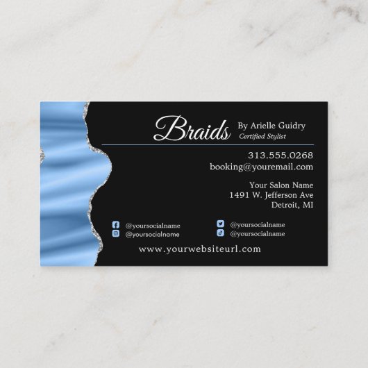 Hair Braiding Braid Salon Silver en Blue Glam Visitekaartje (Achterkant)