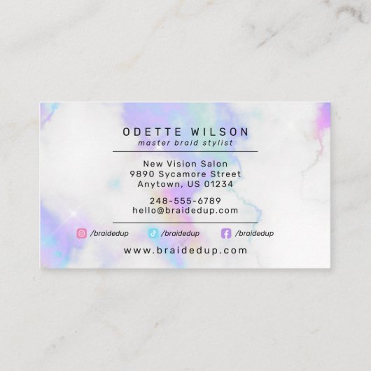 Hair Braiding Braider Stylist Pastel Clouds Visitekaartje (Achterkant)