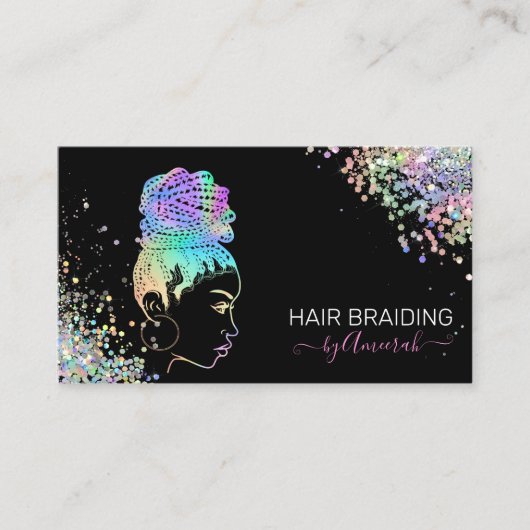 Hair Braiding Stylist Braid Salon Holographic  Visitekaartje (Voorkant)