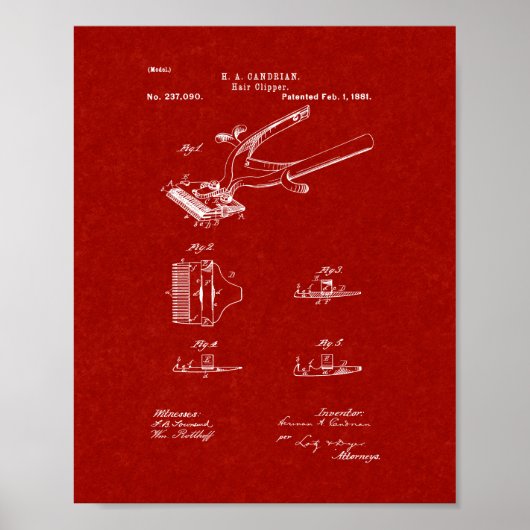 Hair Clipper Patent - Burgundy Red Poster (Voorkant)