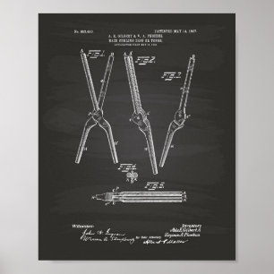 Hair Curling Iron 1907 Patent Art Chalkboard Poster