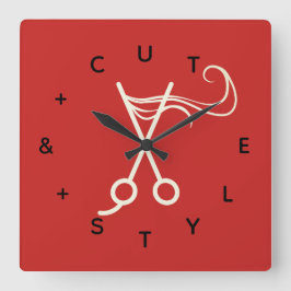 Hair Cut Scissors Letter-nummers Vierkante Klok