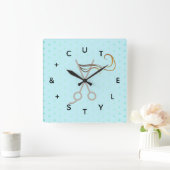 Hair Cut Scissors Letter-nummers Vierkante Klok (Huis)