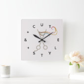 Hair Cut Scissors Letter-nummers Vierkante Klok (Huis)