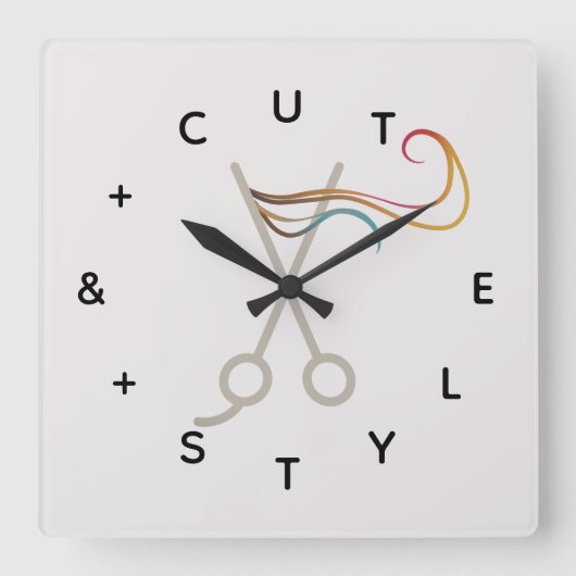 Hair Cut Scissors Letter-nummers Vierkante Klok (Voorkant)