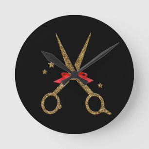HAIR dresser stylist gift golden glitter scissors Ronde Klok