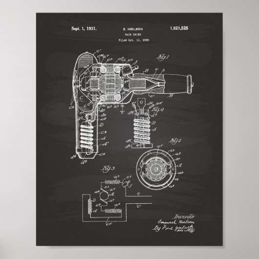 Hair Drier 1929 Patent Art Chalkboard Poster (Voorkant)