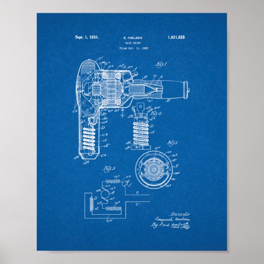 Hair Drier Patent - Blauwdruk Poster (Voorkant)