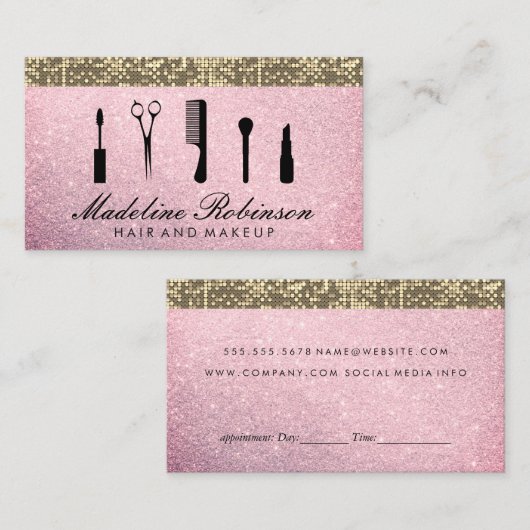 Hair en Makeup Glitter Benoeming Afsprakenkaartje (Voorkant / Achterkant)
