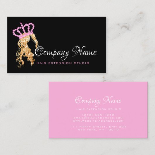 Hair Extension Hair Stylist Blonde Gold Pink Crown Afsprakenkaartje (Voorkant / Achterkant)