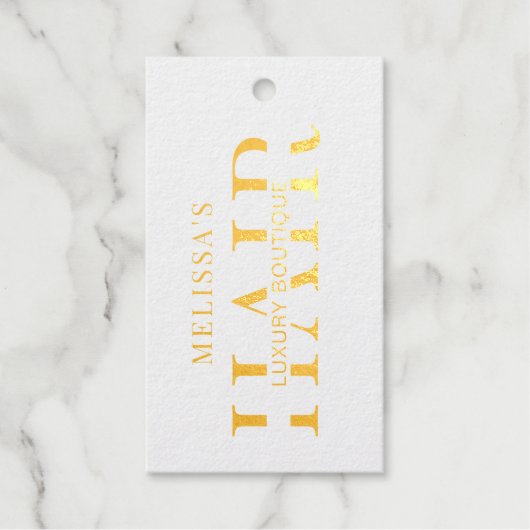 Hair Extensions Boutique Gold Folie Label Hang Lab (Voorkant)