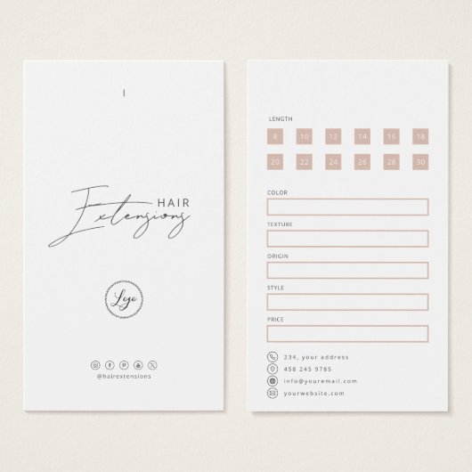 Hair Extensions Care Hang Label Kaart met Logo (Voorkant /achterkant)