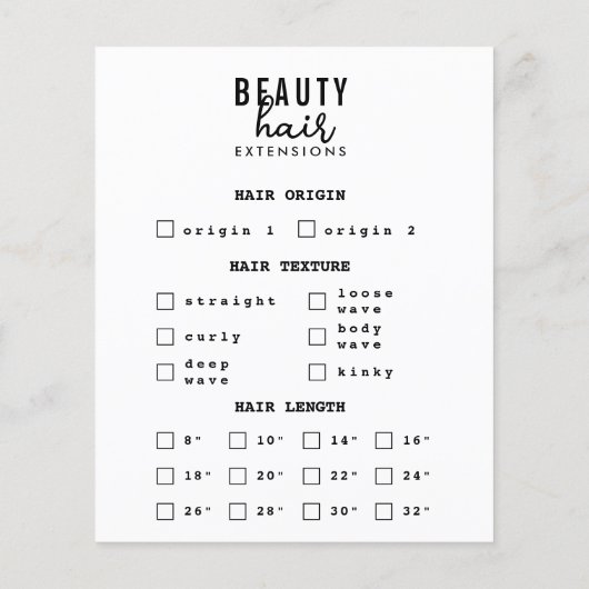 Hair Extensions  Wig Order Form Hair Branding  Flyer (Achterkant)