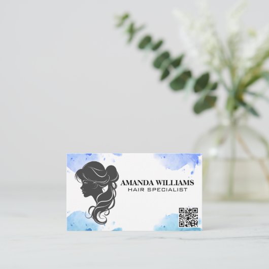 Hair Flowing Grey Graphic | QR-code Afsprakenkaartje (Staand voorkant)