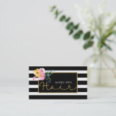 Hair Gold Glitter Tekst Zwart & Wit Strepen Visitekaartje (Staand voorkant)