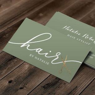 Hair Gold Scissor Sage Green Elegant Typografie Visitekaartje