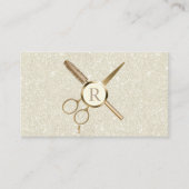 Hair & Lash Stylist Gold Monogram Elegant Ivory Visitekaartje (Voorkant)