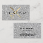 Hair & Lashes Stylist Silver Glitter Beauty Salon Visitekaartje (Voorkant / Achterkant)